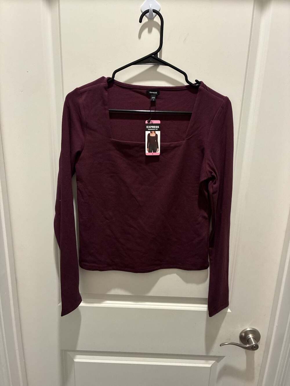 Express Women's Long Sleeve Squareneck Top Burgundy Size S